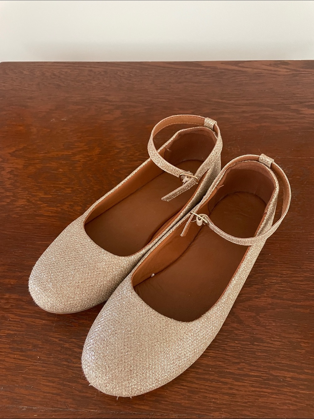 Girls gold glitter flats - ankle strap size 4